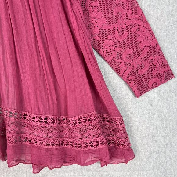 Free People One Pink Golden Age Lace Long Sleeve Open Back Top Size Medium - Picture 3 of 10